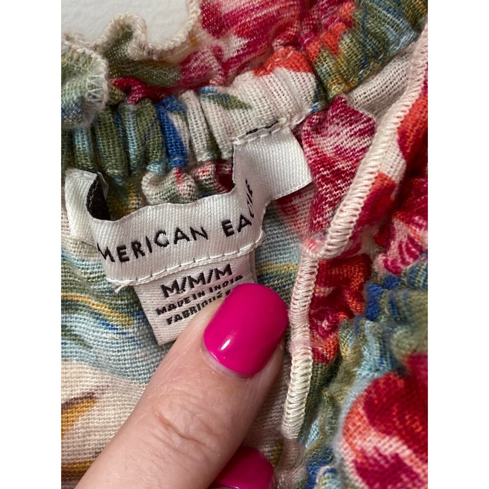 American Eagle Cotton Linen Floral‎ Cropped Off the Shoulder Floral Top Size M - Picture 6 of 9